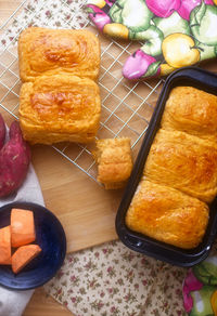 High angle view of breakfast on table