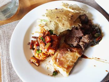 High angle view of food in plate