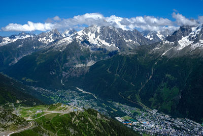 Scenic view of snowcapped mountains against sky