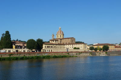 View of temple against clear blue sky