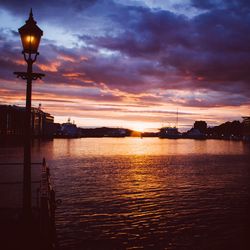 Reflection of clouds in sea at sunset
