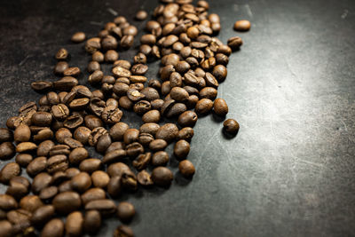 High angle view of coffee beans on table