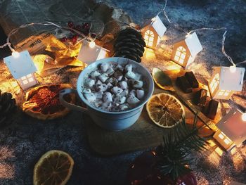 High angle view of food on table