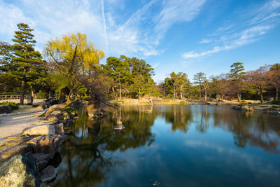 View of pond against sky at park