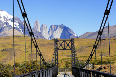 Scenic view of snowcapped mountains against clear sky