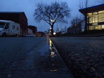 Surface level of road along buildings