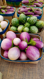 High angle view of vegetables for sale in market