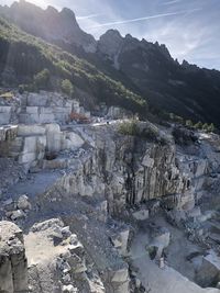 Scenic view of marble cave against sky