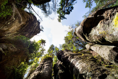 Low angle view of rocks against sky