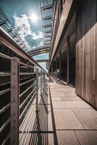 View of railroad tracks against buildings