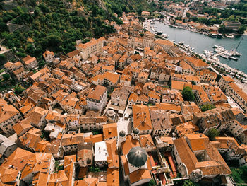 High angle view of buildings in city