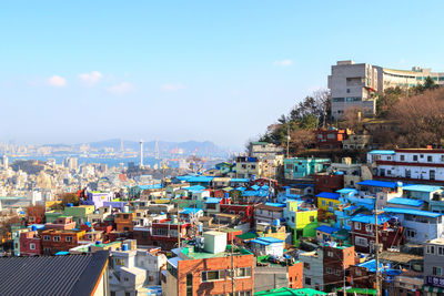 High angle view of cityscape against sky