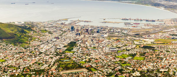 High angle view of townscape and tree in city