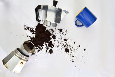 High angle view of coffee cup on table