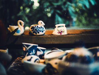 Close-up of decorations on table