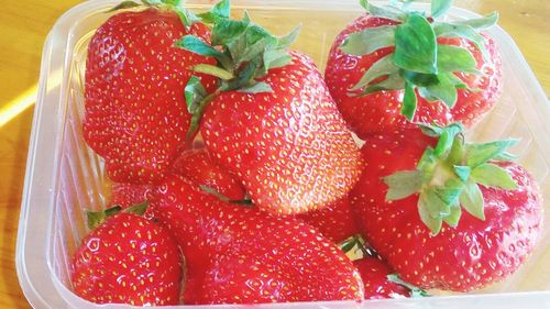 Close-up of strawberries in plate