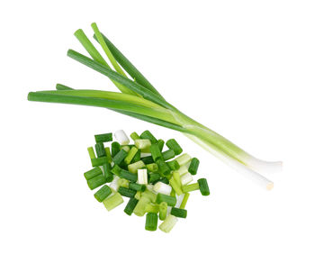 High angle view of chopped leaf against white background