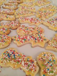 High angle view of christmas cookies on table