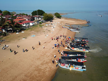 High angle view of people on beach