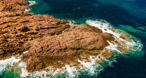 High angle view of rocks on beach