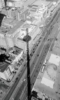 High angle view of street amidst buildings in city