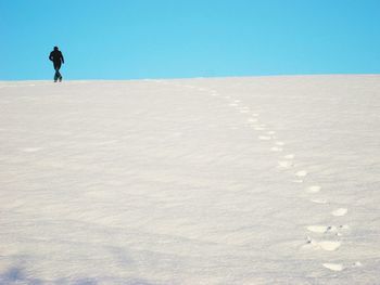 Silhouette of people on landscape against clear sky