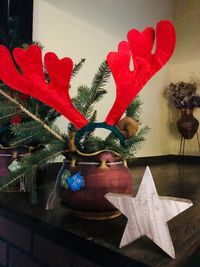 Close-up of christmas decoration on table