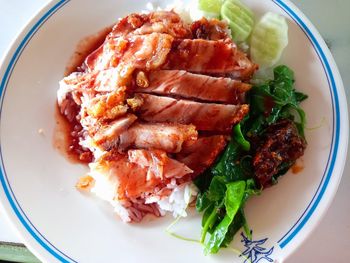 High angle view of meal served in plate