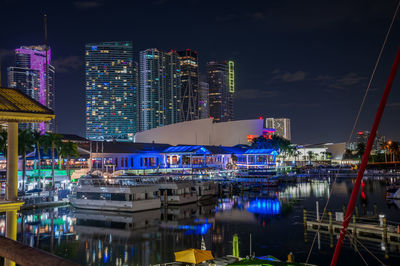 Illuminated buildings in city at night