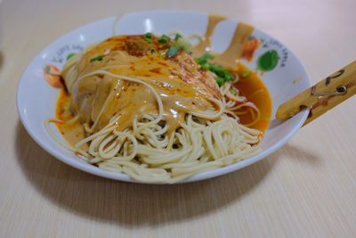 Close-up of noodles in bowl