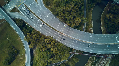 Aerial view of road in city