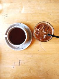 High angle view of coffee on table