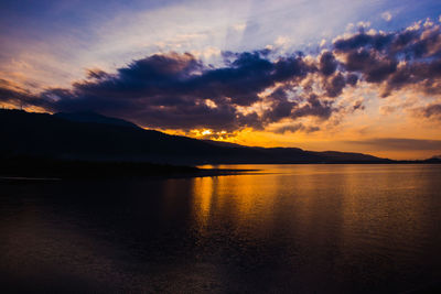 Scenic view of lake against sky during sunset