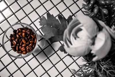 High angle view of coffee in container