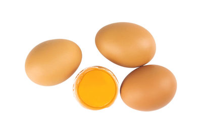 Directly above shot of eggs against white background