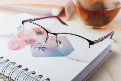 High angle view of eyeglasses on table