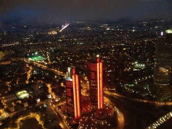 Illuminated cityscape at night