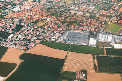 High angle view of buildings in city