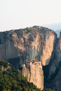 Beautiful view of meteora mountains with a monastery on top. kalambaka, greece