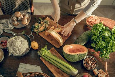 High angle view of food on table