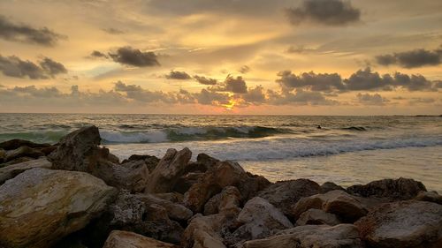 Scenic view of sea against sky during sunset