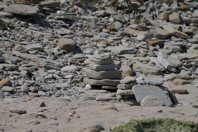 High angle view of stones on beach