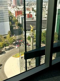 View of city through window