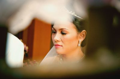 Close-up of bride looking away