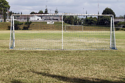 Soccer field against sky