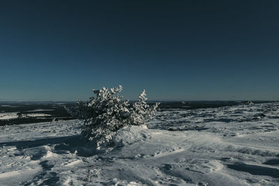 Scenic view of sea against clear sky during winter