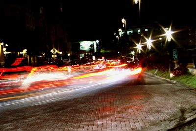 Light trails on street at night