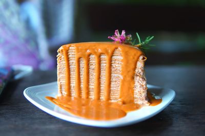 Close-up of dessert in plate on table