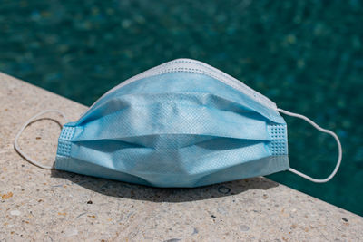 High angle view of blue container