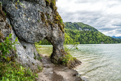 Hole in the rock at lake weißensee